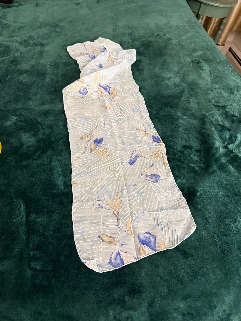Light Floral Scarf-Style Bed Runner in Blue and Cream